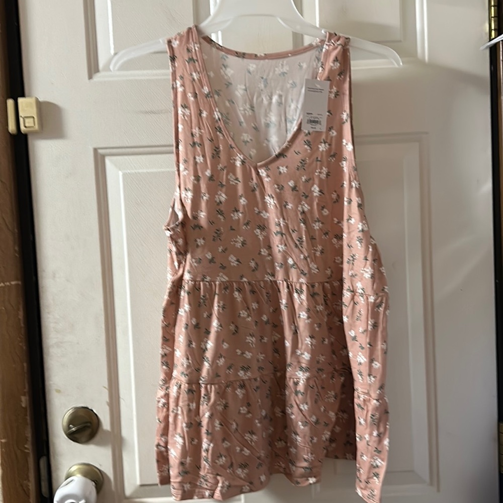 a:glow Sleeveless Tiered Babydoll Top: PINK FLORAL: NWT: SIZE XXL